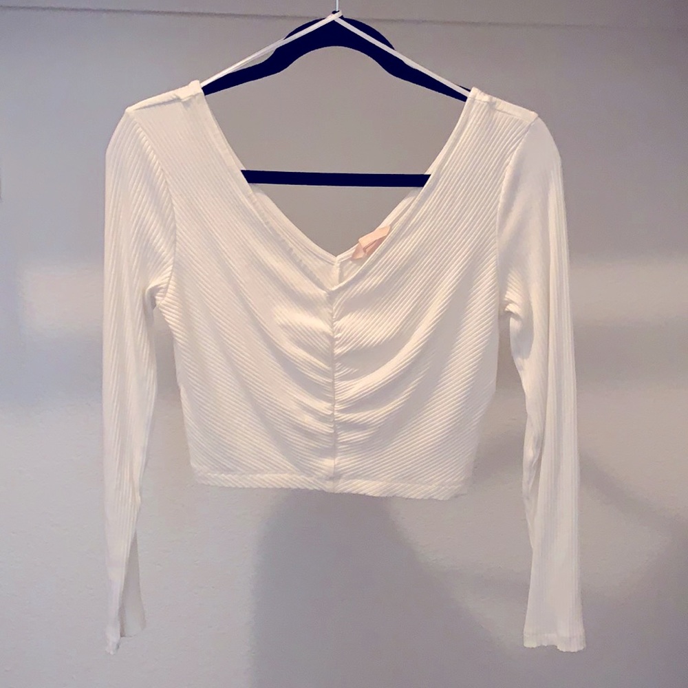 H&M - M, White ribbed crop top